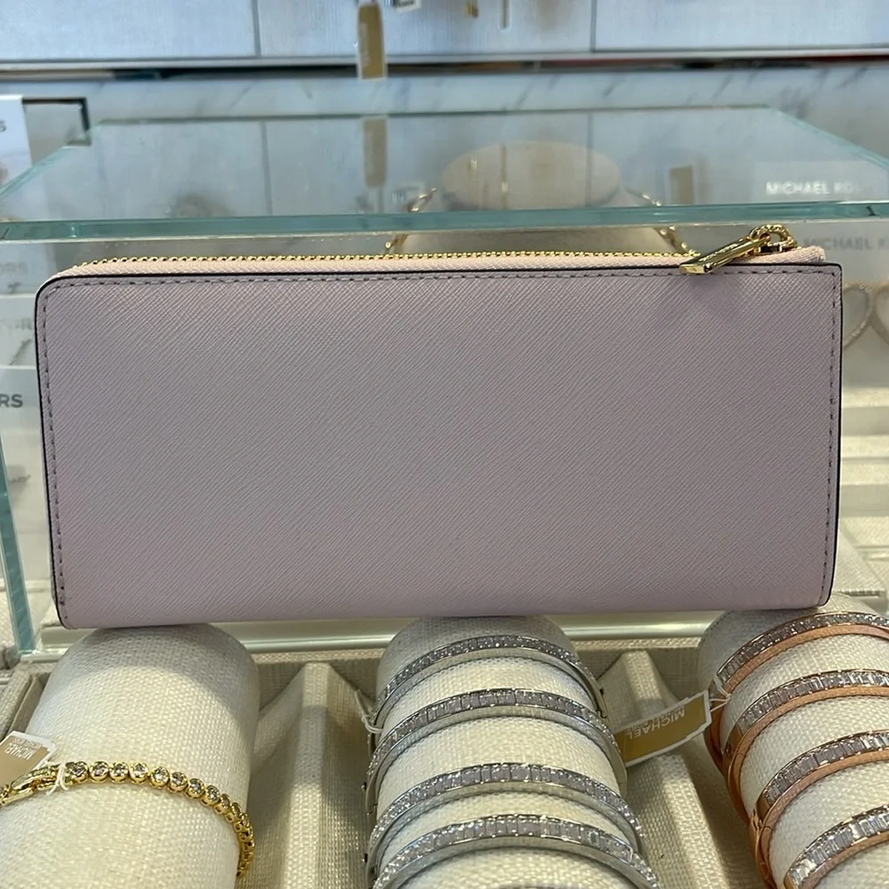 MICHAEL KORS Jet Set Travel Lg Saffiano Leather Quarter-Zip Wallet Powder Blush